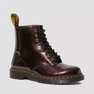 Dr. Martens Shiny Black Boots with Yellow Stitching